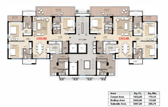 three BHK apartment floor plan