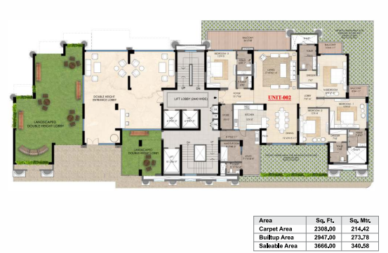 four BHK apartment floor plan