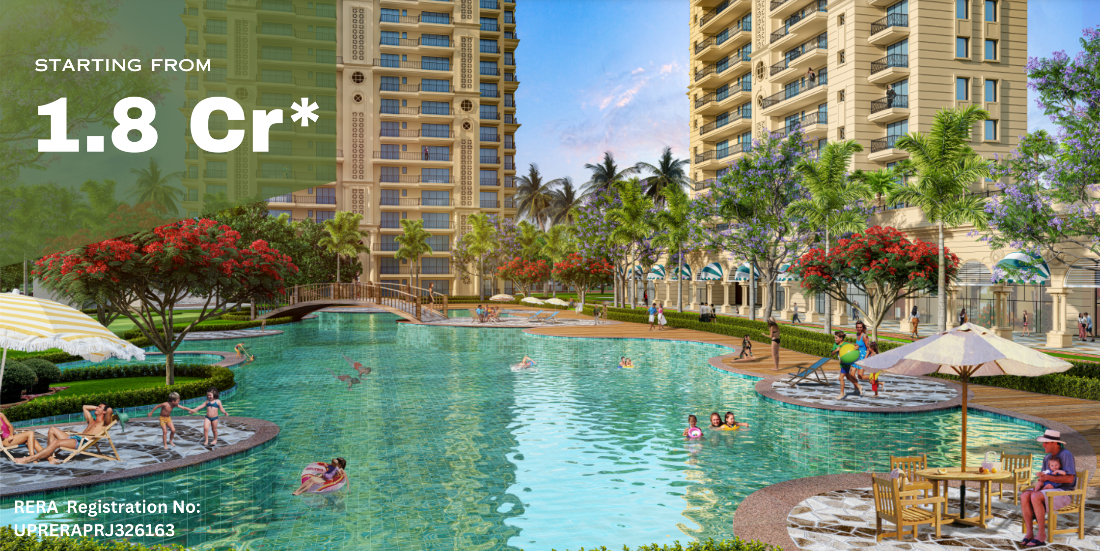 Third slide with pool eye view of Omaxe Resort