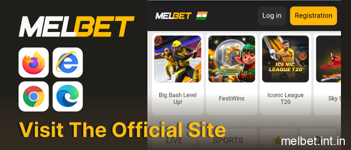 Go to the official Melbet website using your favorite browser, step 1